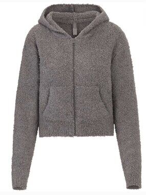 Skims Cozy Knit Joggers and Zip Up Hoodie Set in Smoke